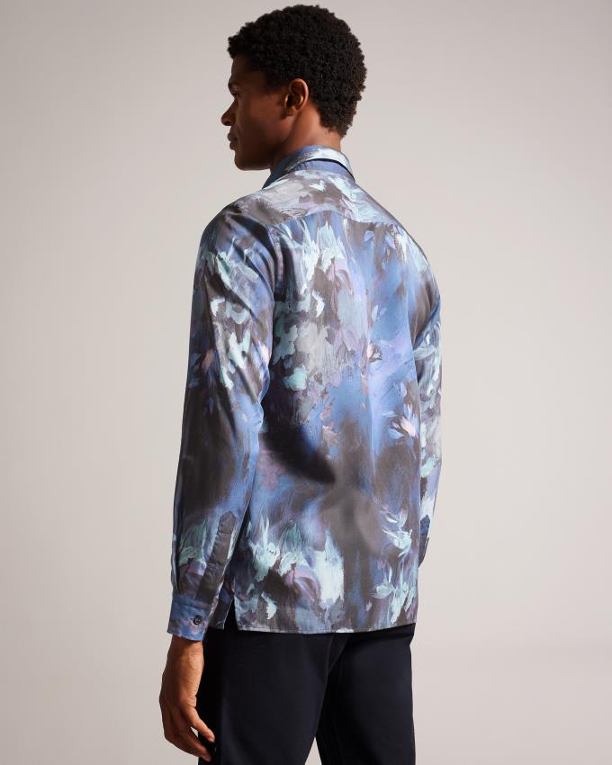 Chemises Ted Baker Long Sleeve Painted Floral Bleu Marine Homme | BYW-92427588